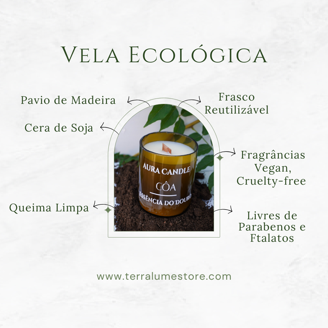 Vela Aromática Côa – Chá Branco & Aloé Vera para Tranquilidade e Leveza | Inspirado no Rio Côa